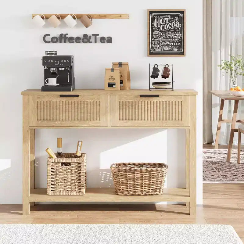 Tavolo Consolle con 2 Cassetti e Ripiano – Tavolino Stretto da Ingresso da 110 cm