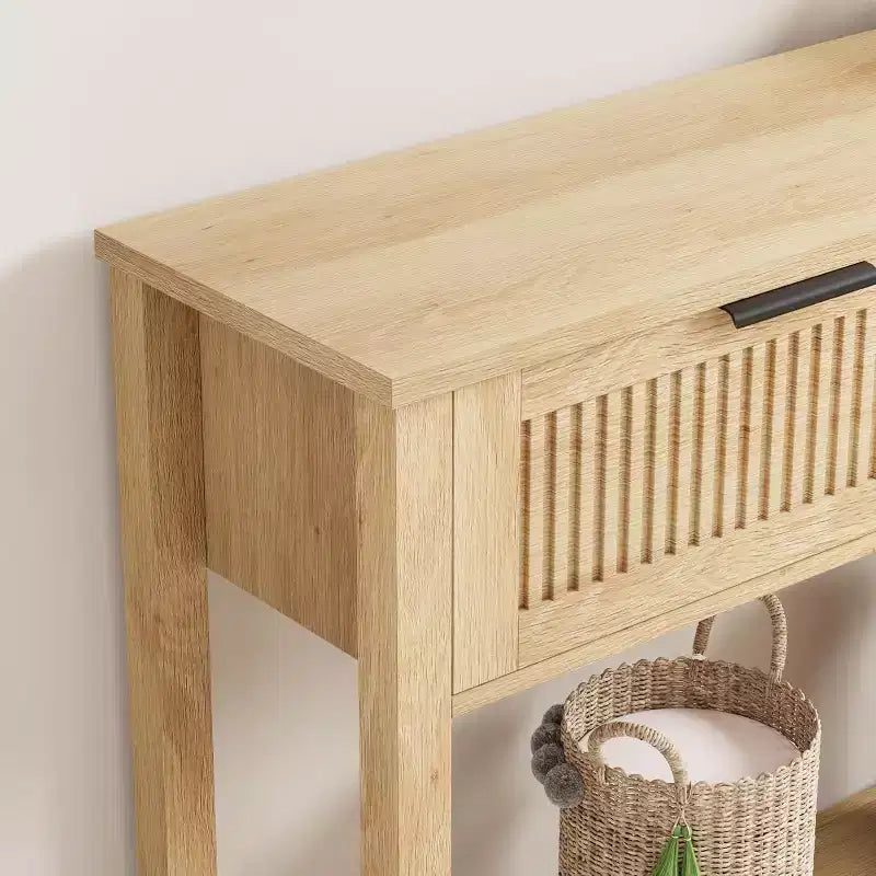 Tavolo Consolle con 2 Cassetti e Ripiano – Tavolino Stretto da Ingresso da 110 cm