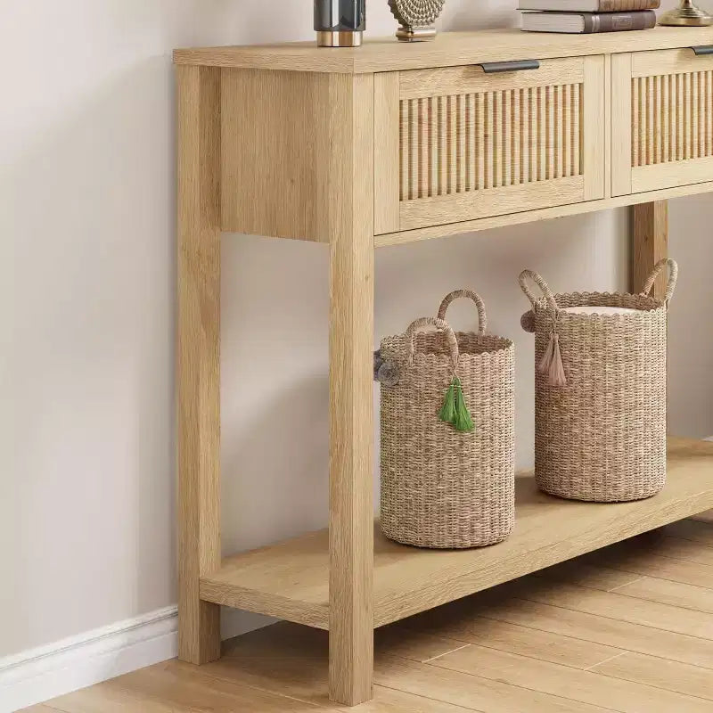 Tavolo Consolle con 2 Cassetti e Ripiano – Tavolino Stretto da Ingresso da 110 cm