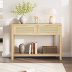 Tavolo Consolle in Rattan da 43" con 2 Cassetti e Ripiano Aperto