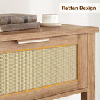 Tavolo Consolle in Rattan da 43" con 2 Cassetti e Ripiano Aperto