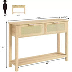 Tavolo Consolle in Rattan da 43" con 2 Cassetti e Ripiano Aperto