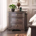 VINGLI 24 W Nightstand with Charging Station, Wood Nightstand with Textured Drawers