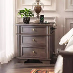 VINGLI 24 W Nightstand with Charging Station, Wood Nightstand with Textured Drawers