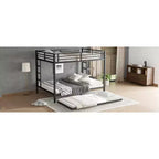 Letto a castello Queen su Queen con letto estraibile singolo – Struttura in metallo, spondine e contenitore sotto il letto