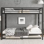 Letto a castello Queen su Queen con letto estraibile singolo – Struttura in metallo, spondine e contenitore sotto il letto