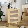 VINGLI Rattan Nightstand, 3 Drawer Nightstand for Bedroom, Boho Furniture Bedroom, 27 Tall Night Stand