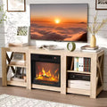 VINGLI Fireplace TV Stand for up to 70 inch TVs, Farmhouse Entertainment Center with Electric Fireplace Heater & Adjustable Shelves