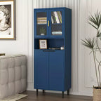 Armadio alto con ante in vetro temperato – Mobile in MDF a 4 ante, blu navy