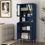 Armadio alto con ante in vetro temperato – Mobile in MDF a 4 ante, blu navy