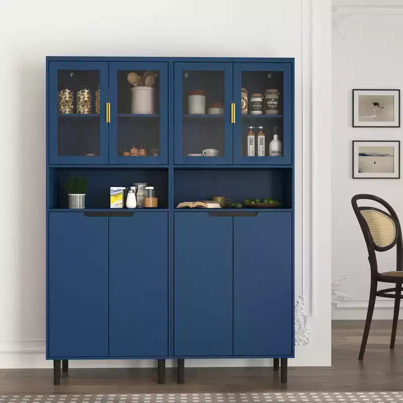 Armadio alto con ante in vetro temperato – Mobile in MDF a 4 ante, blu navy