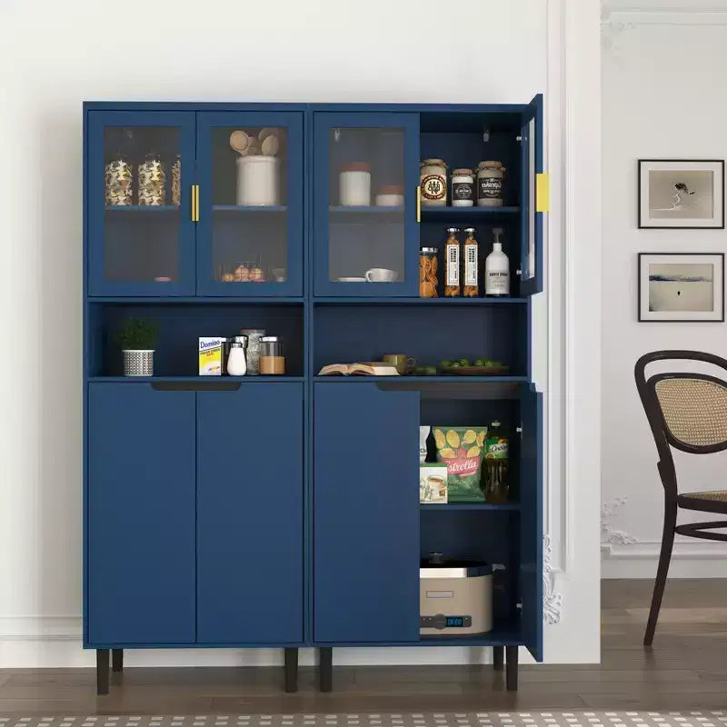 Armadio alto con ante in vetro temperato – Mobile in MDF a 4 ante, blu navy