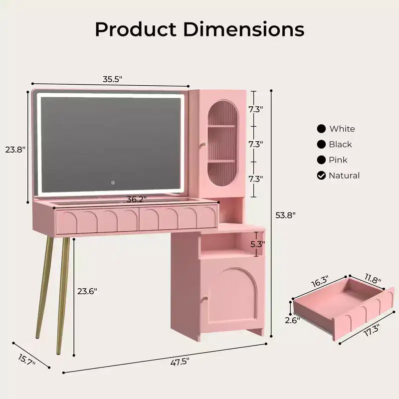 Mobile trucco da 120 cm con specchio illuminato e armadietto contenitore