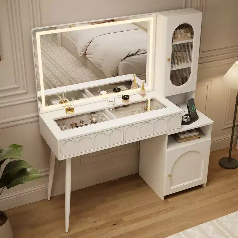 Mobile trucco da 120 cm con specchio illuminato e armadietto contenitore