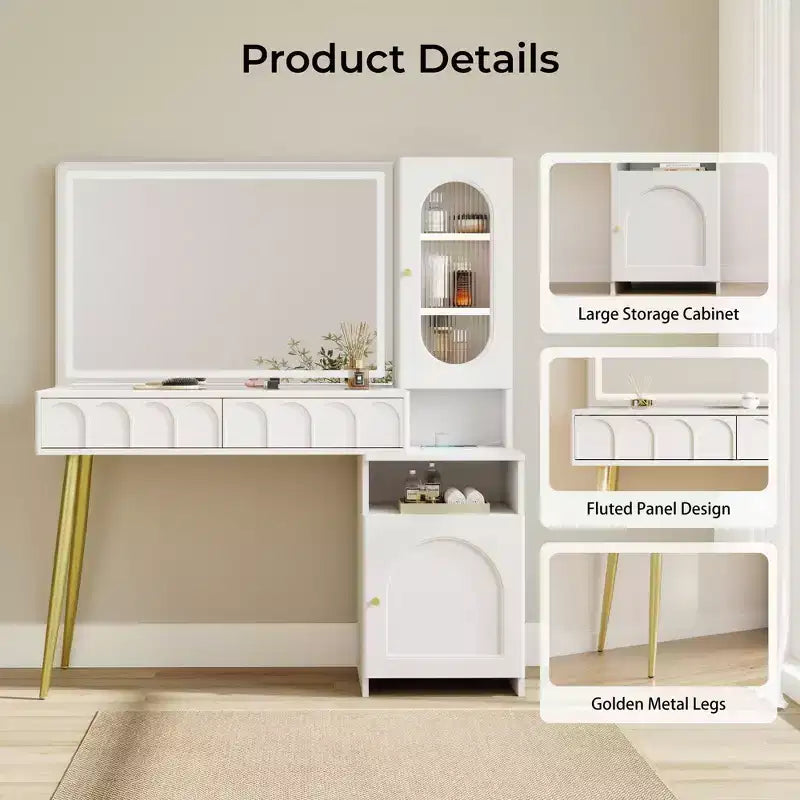 Mobile trucco da 120 cm con specchio illuminato e armadietto contenitore