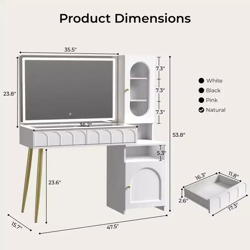 Mobile trucco da 120 cm con specchio illuminato e armadietto contenitore