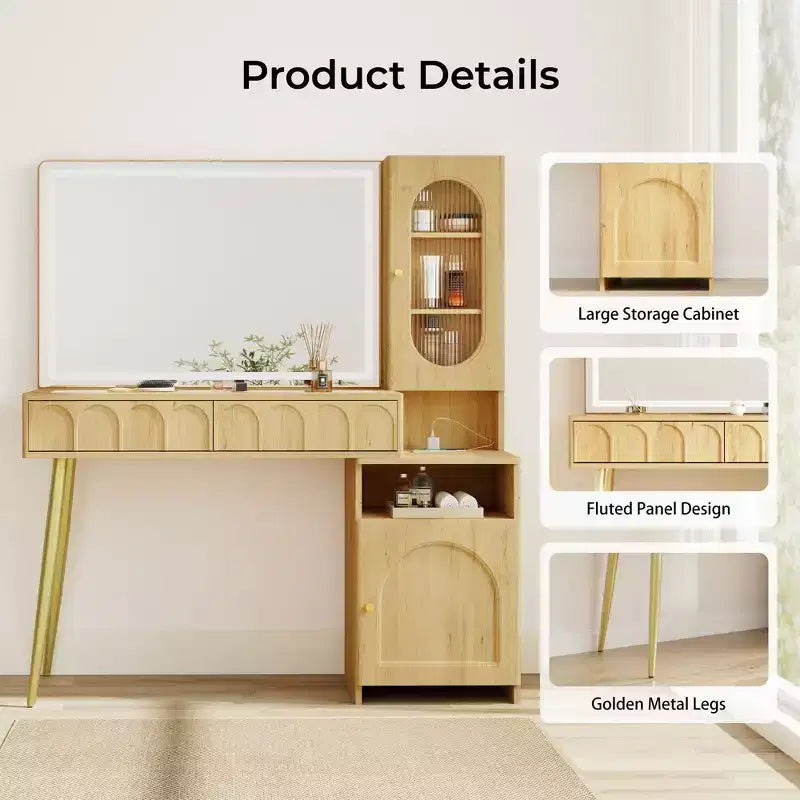 Mobile trucco da 120 cm con specchio illuminato e armadietto contenitore
