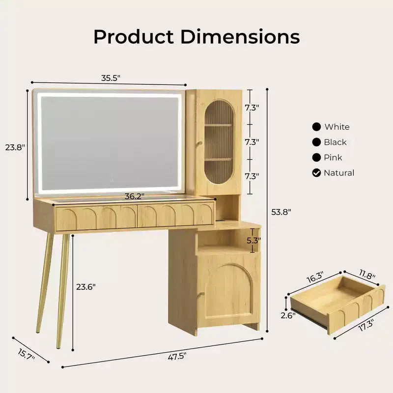 Mobile trucco da 120 cm con specchio illuminato e armadietto contenitore