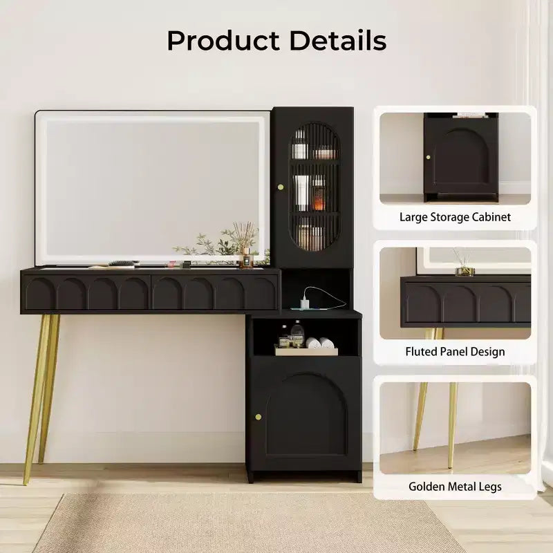 Mobile trucco da 120 cm con specchio illuminato e armadietto contenitore