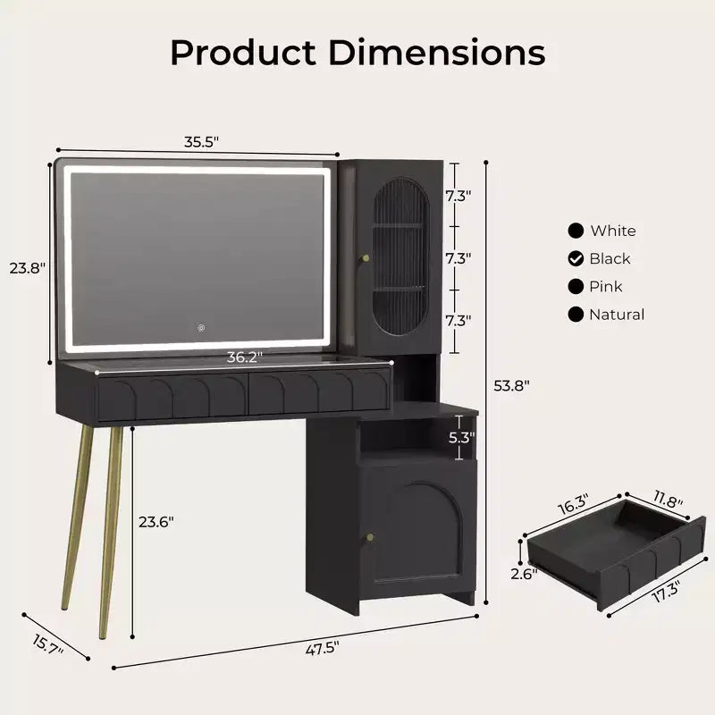 Mobile trucco da 120 cm con specchio illuminato e armadietto contenitore