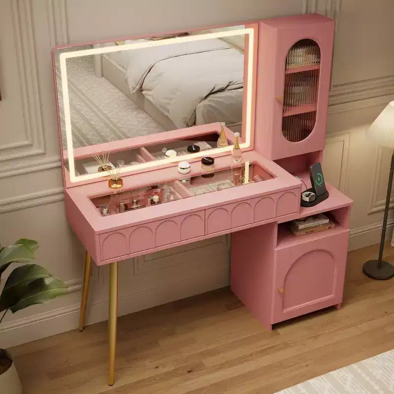 Mobile trucco da 120 cm con specchio illuminato e armadietto contenitore