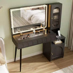 48 Makeup Vanity with Mirror and Lights, Fluted Modern Vanity with Glass top & Storage Cabinet
