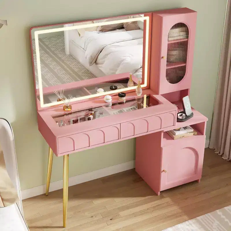 Mobile trucco da 120 cm con specchio illuminato e armadietto contenitore
