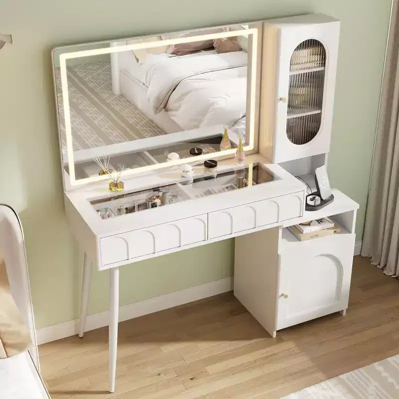 Mobile trucco da 120 cm con specchio illuminato e armadietto contenitore