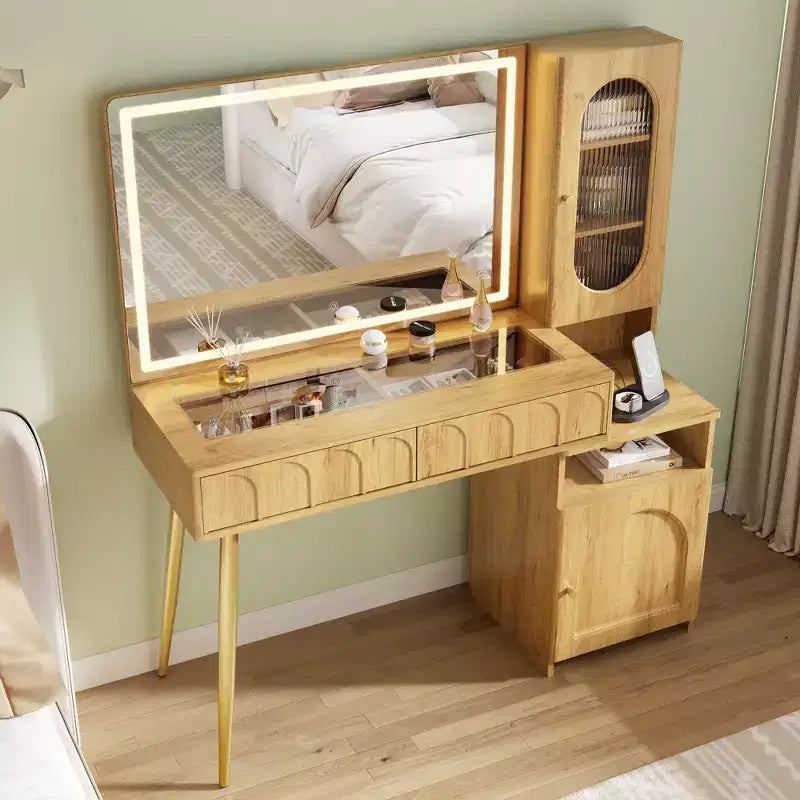 Mobile trucco da 120 cm con specchio illuminato e armadietto contenitore