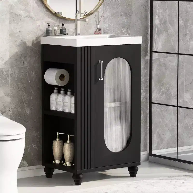 Mobile bagno autoportante con lavabo in ceramica e mobiletto contenitore