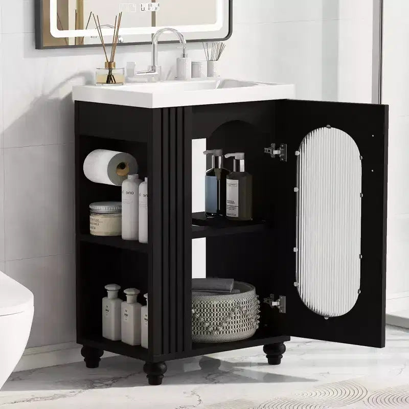 Mobile bagno autoportante con lavabo in ceramica e mobiletto contenitore