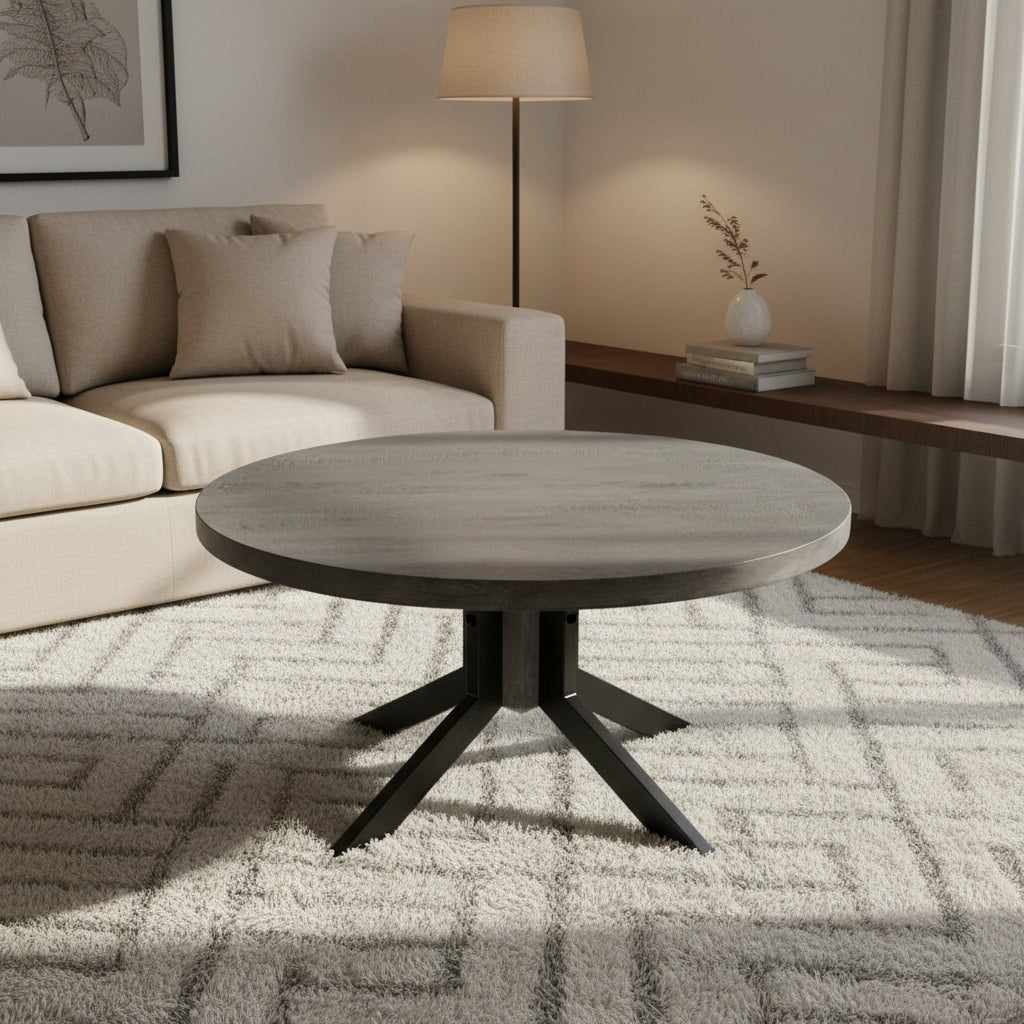 Timbergirl Root Mango Wood Round Dining Table Gray