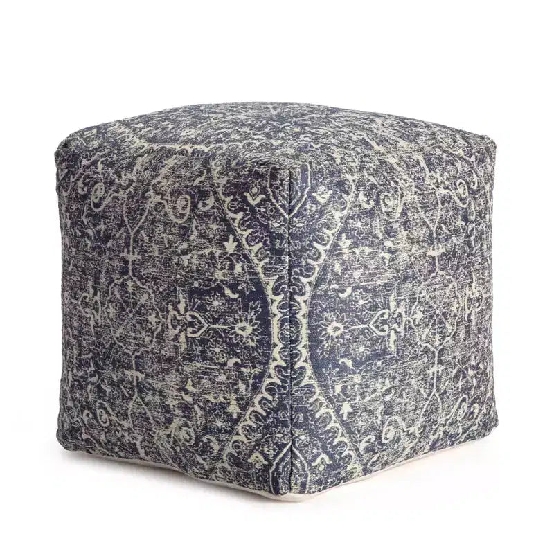 Pouf Quadrato Blu/Avorio – Motivo Medaglione Moderno, Seduta Imbottita, Poliestere Fatto a Mano, 53 cm