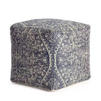 Pouf Quadrato Blu/Avorio – Motivo Medaglione Moderno, Seduta Imbottita, Poliestere Fatto a Mano, 53 cm