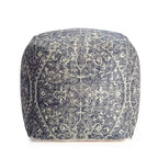 Pouf Quadrato Blu/Avorio – Motivo Medaglione Moderno, Seduta Imbottita, Poliestere Fatto a Mano, 53 cm