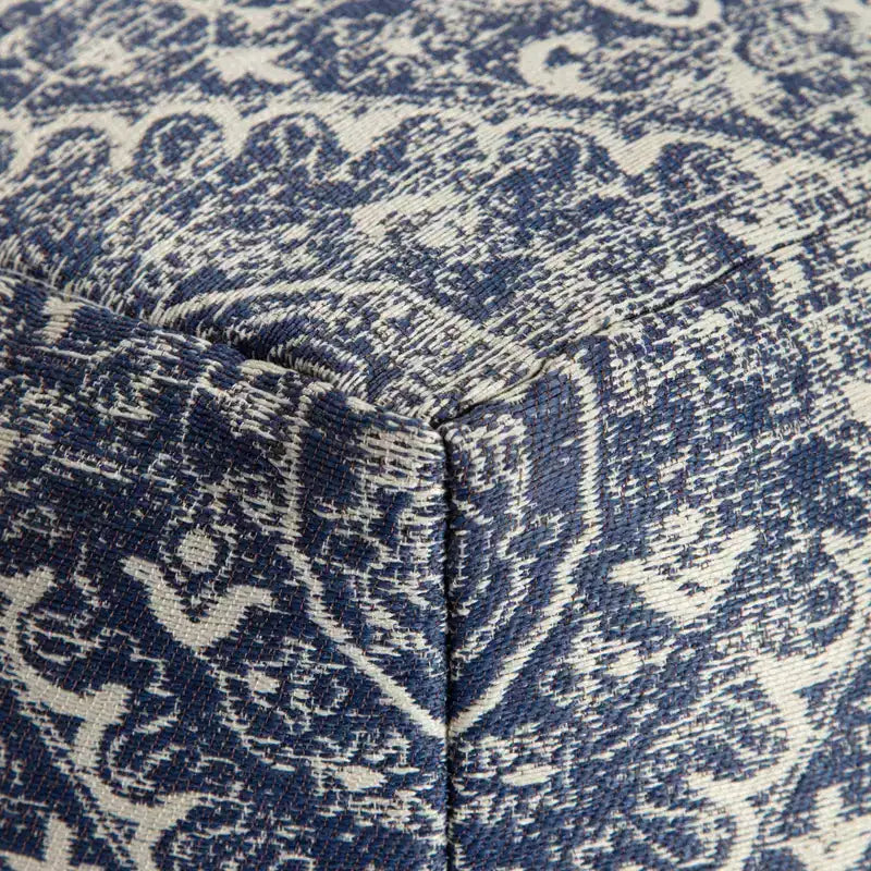 Pouf Quadrato Blu/Avorio – Motivo Medaglione Moderno, Seduta Imbottita, Poliestere Fatto a Mano, 53 cm