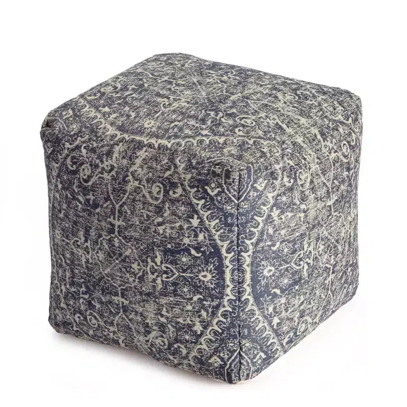 Pouf Quadrato Blu/Avorio – Motivo Medaglione Moderno, Seduta Imbottita, Poliestere Fatto a Mano, 53 cm