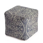 Pouf Quadrato Blu/Avorio – Motivo Medaglione Moderno, Seduta Imbottita, Poliestere Fatto a Mano, 53 cm