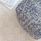 Pouf Quadrato Blu/Avorio – Motivo Medaglione Moderno, Seduta Imbottita, Poliestere Fatto a Mano, 53 cm