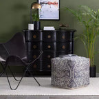 Pouf Quadrato Blu/Avorio – Motivo Medaglione Moderno, Seduta Imbottita, Poliestere Fatto a Mano, 53 cm