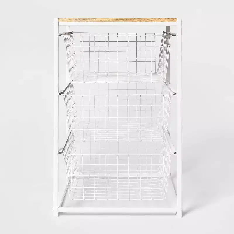 Organizzatore in metallo a 3 cassetti con piano in legno