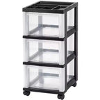 IRIS USA Medium 3 Drawer Cart with Organizer Top, Black