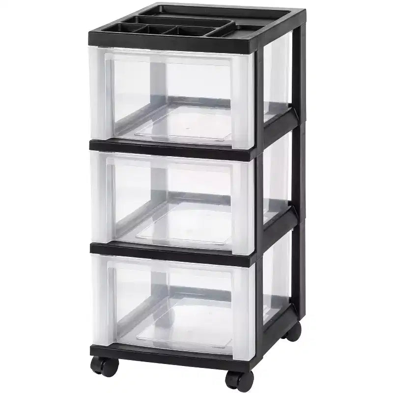 IRIS USA Medium 3 Drawer Cart with Organizer Top, Black