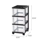 Carrello Medio a 3 Cassetti su Ruote con Top Organizer, Nero