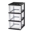 Carrello Medio a 3 Cassetti su Ruote con Top Organizer, Nero
