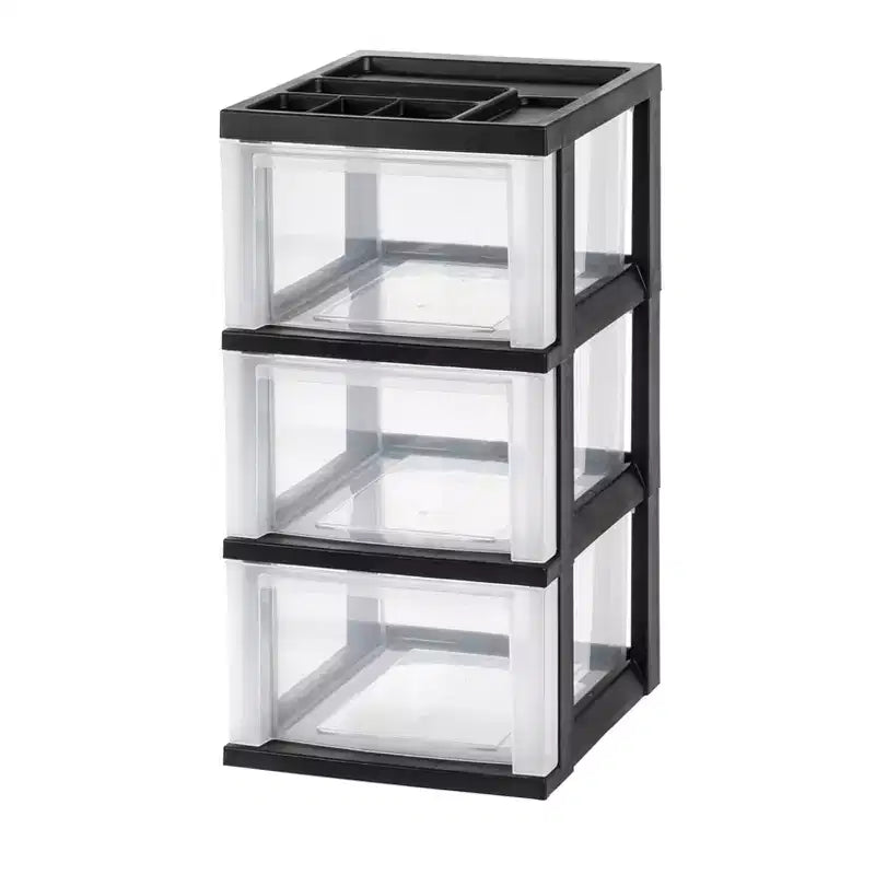 Carrello Medio a 3 Cassetti su Ruote con Top Organizer, Nero