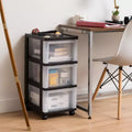 Carrello Medio a 3 Cassetti su Ruote con Top Organizer, Nero