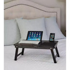 Vassoio da letto per laptop in bambù con parte superiore regolabile e cassetto portaoggetti